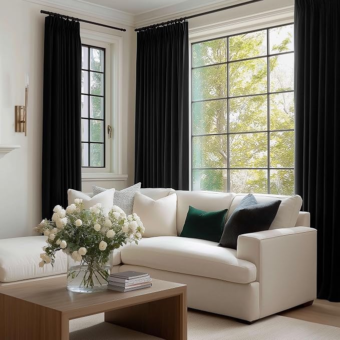 Beauoop Velvet Curtains for Bedroom Living Room Black 52x96 2 Panels | Soft - Image 3