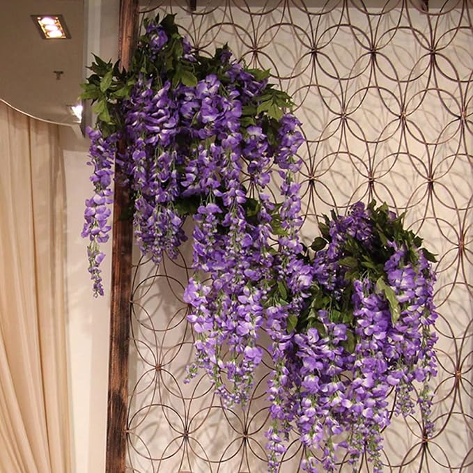 Wisteria Hanging Flowers 24 Pack Artificial Flowers Fake Wisteria Vine Rattan - Image 6