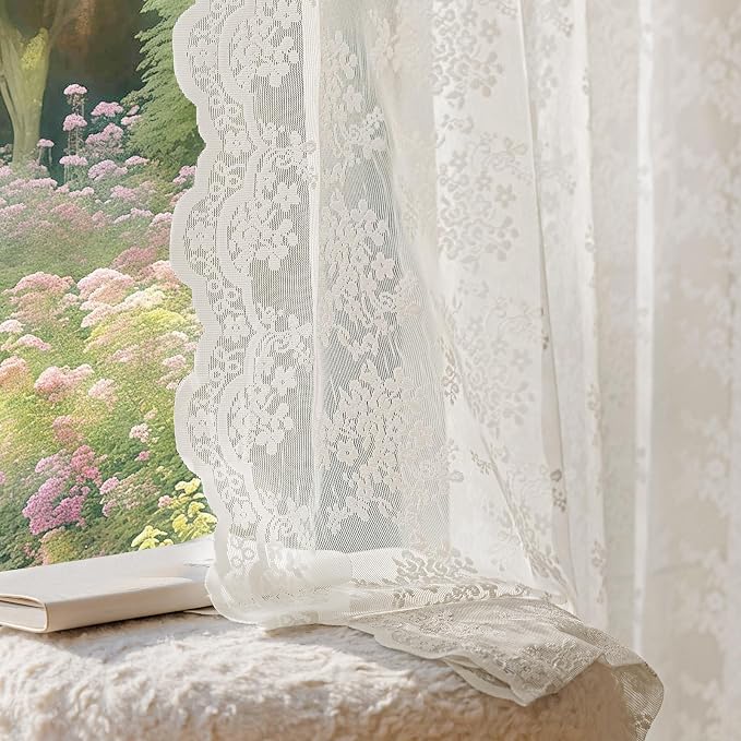 Anmao Vintage Lace Curtains 84 Inches Long 2 Panels Set, Romantic Elegant Light by Anmao
