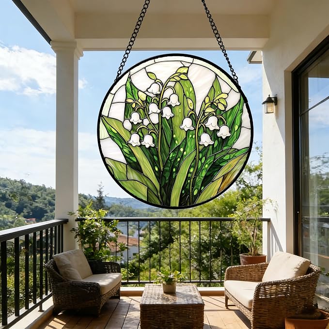 DASTOLL Stained Glass Window Hanging, Lily of the Valley Flower Sun Catchers - Image 6