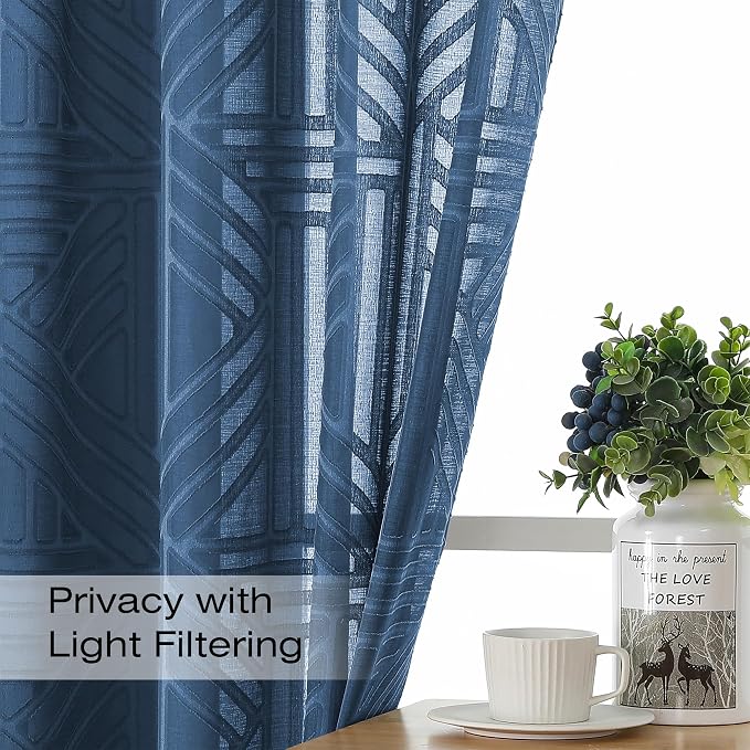 Simplebrand Semi Sheer Dusty Blue Curtains 84 Inches Long 2 Panels, Light - Image 3