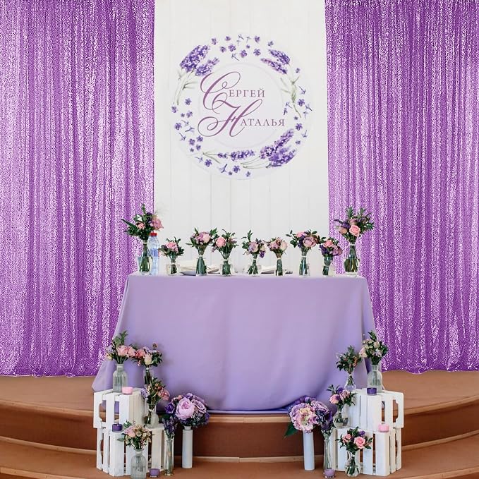 Sugargirl Lavender Purple Sequin Backdrop Curtain 4FTx8FT Glitter Lavender - Image 4