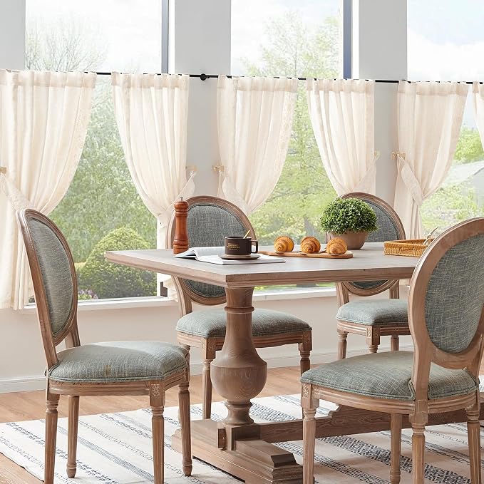 jinchan Ivory Floral Embroidered Linen Kitchen Curtains 54×45 Inch 2 Panels | - Image 8