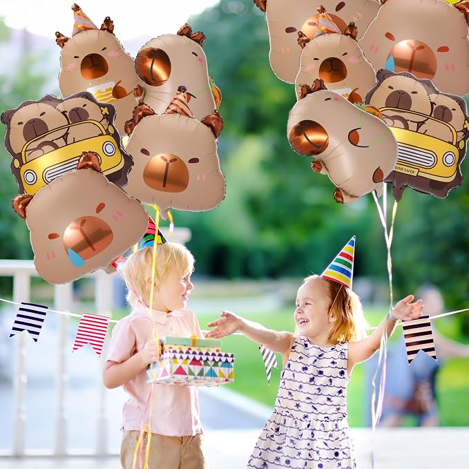 Civaner 10 Pcs Capybara Foil Balloons Animal Theme Birthday Party Decorations - Image 3