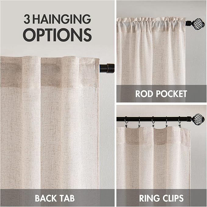 MIULEE Natural White Linen Curtains 52x92 Inch Length 2 Panels - Image 3