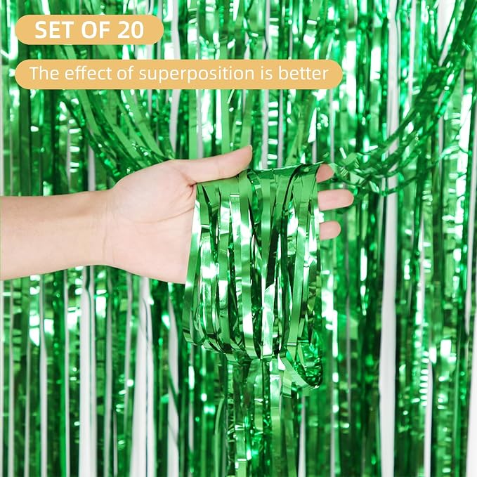 20 Pack Green Metallic Tinsel Foil Fringe Curtains - Image 2