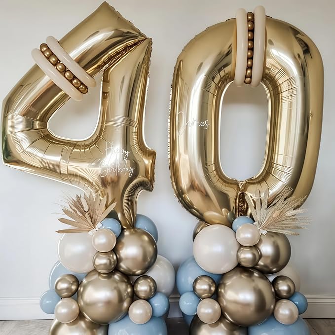 Champagne Gold 12 Balloon Number, 40 Inch Light Gold 12 Balloons Big Foil Mylar - Image 2