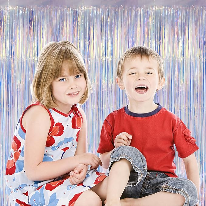 Voircoloria 2 Pack Iridescent Foil Fringe Curtains, Holographic Tinsel - Image 6