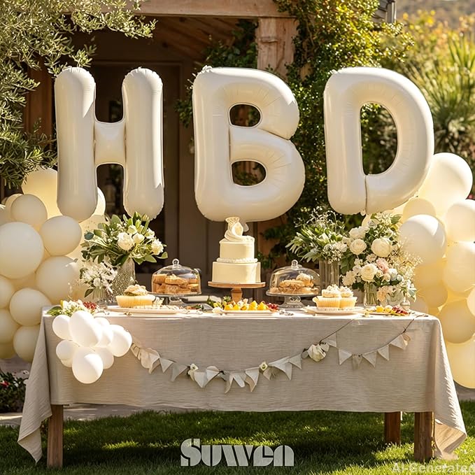 SUWEN 40 Inch Cream Large J Letter Balloons Big Foil Helium A-Z | Jumbo Mylar - Image 3