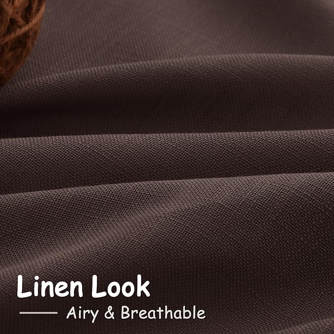 Coffee Linen Curtains for Living Room Back Tab Rod Pocket Semi Sheer Curtains - Image 5