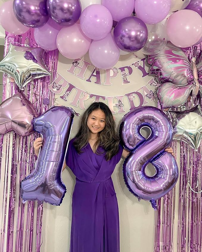 13 Balloon - Purple Birthday Number Balloons, 40 Inch Decorations Men Women | - Image 4