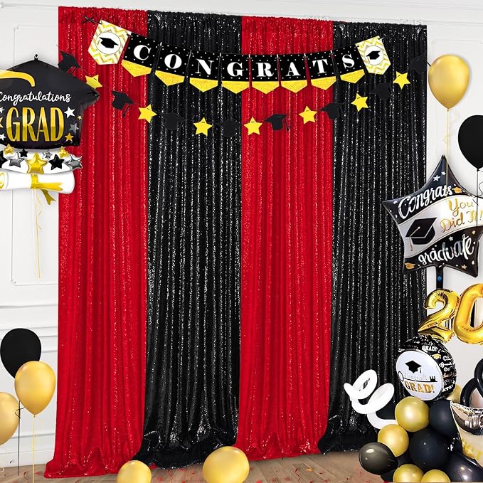Red Sequin Backdrop 4 Panels 2FTx8FT Christmas Party Backdrop Curtains | Photo - Image 6
