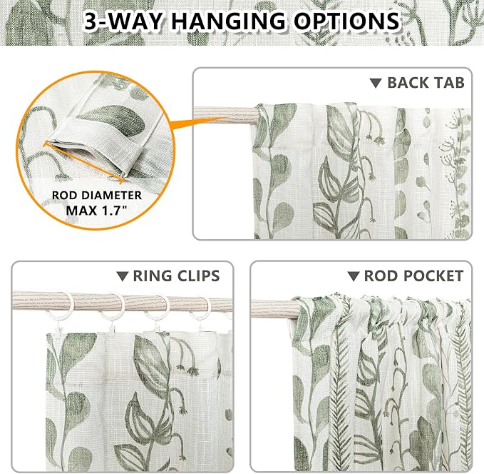 Sage Green Curtains 95 Inches Length 2 Panels Boho Curtains - Image 3