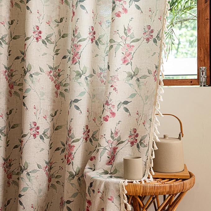 ENJOYBRIDAL Floral Curtains 96 Inches Bedroom Semi Sheer Drapes Cottage Living - Image 6