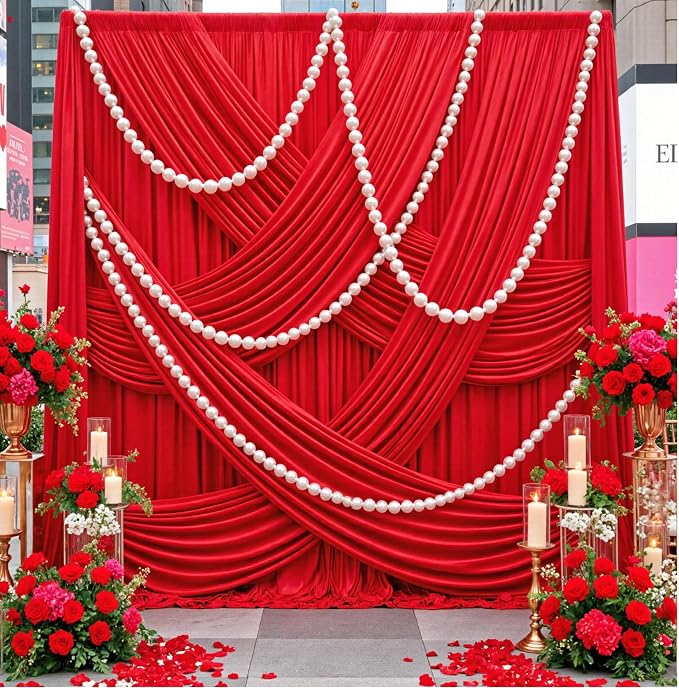 20ft×12ft Red Backdrop Curtain for Wedding Parties, 4 Panels Wrinkle Free - Image 2