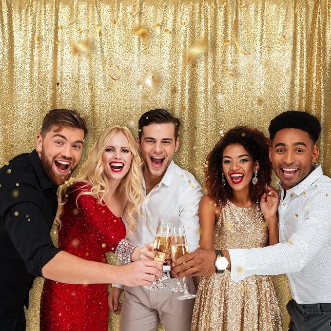 PartyDelight Gold Sequin Backdrop 6x7ft Sparkly Photo Curtain | 4 Inch Rod - Image 6