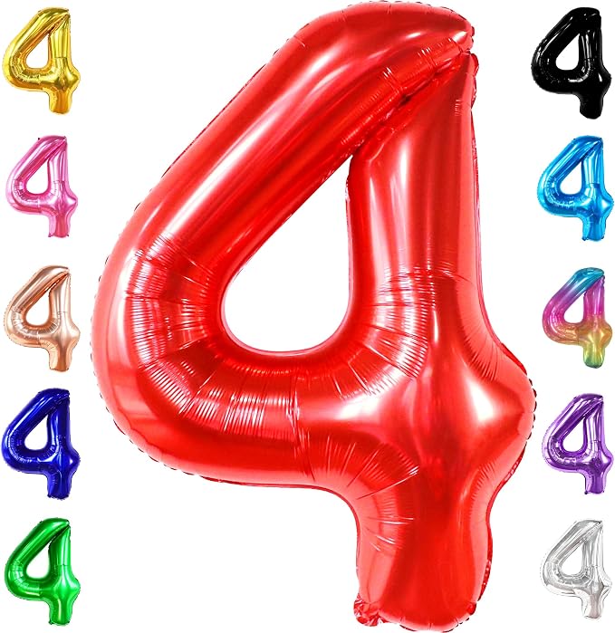 KatchOn Red Number 4 Balloons 40 Inch, 4 Birthday Decorations | Red 4 Balloon by KatchOn