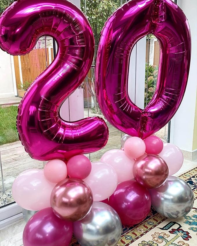 40 Inch Hot Pink 20 Number Balloons Giant 20 Balloons Hot Pink Birthday 20 - Image 3