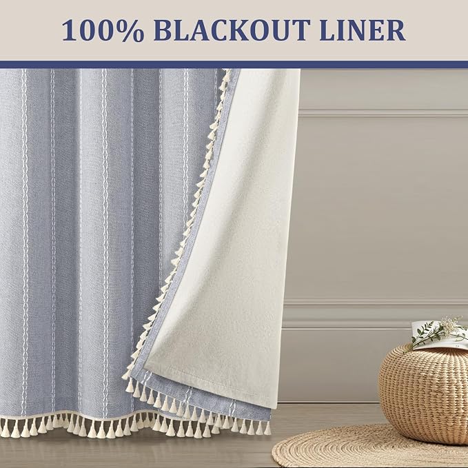 Blue 100% Boho Blackout Curtains 72 Inch 2 Panels - Image 6
