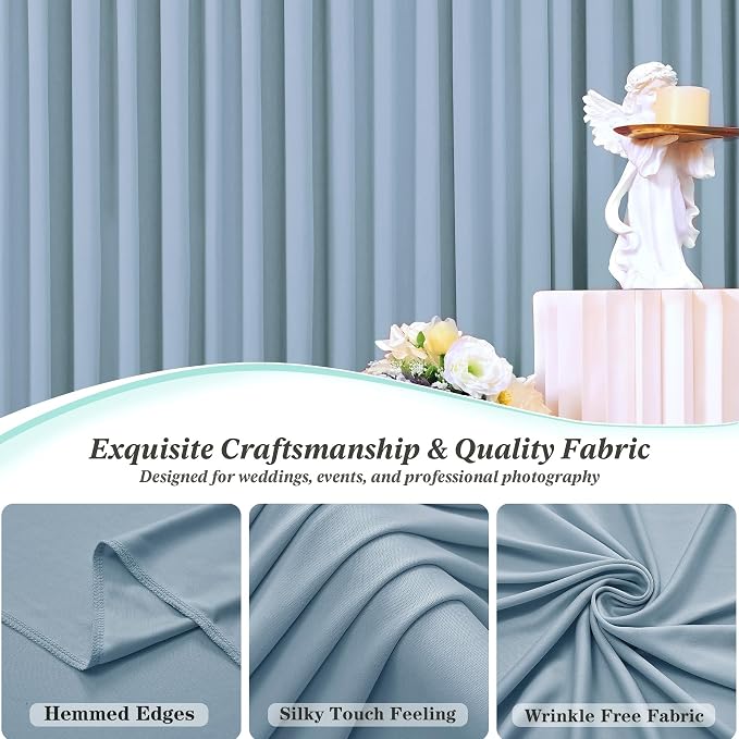 40 ft x 10 ft Wrinkle Free Dusty Blue Backdrop Curtain - Image 5