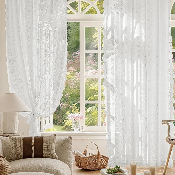 Anmao Vintage Lace Curtains 84 Inches Long 2 Panels Set, Romantic Elegant Light - Image 5