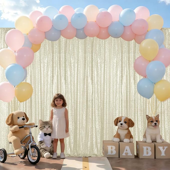 Sugargirl Champagne Sequin Backdrop Curtain 4 Panels 2FTx8FT Glitter Champagne - Image 2
