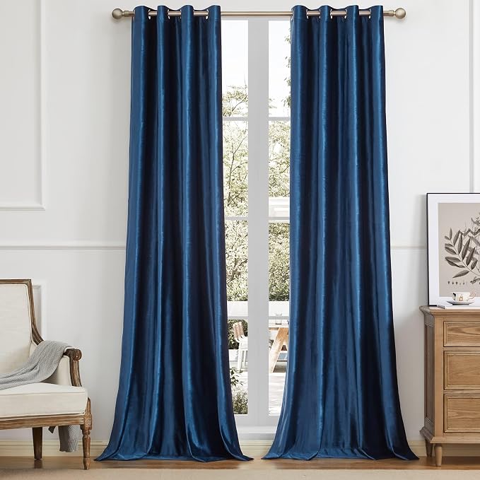 BULBUL Velvet Navy Blue Blackout Curtains 102 inches by ModernShinyVelvetCurtains