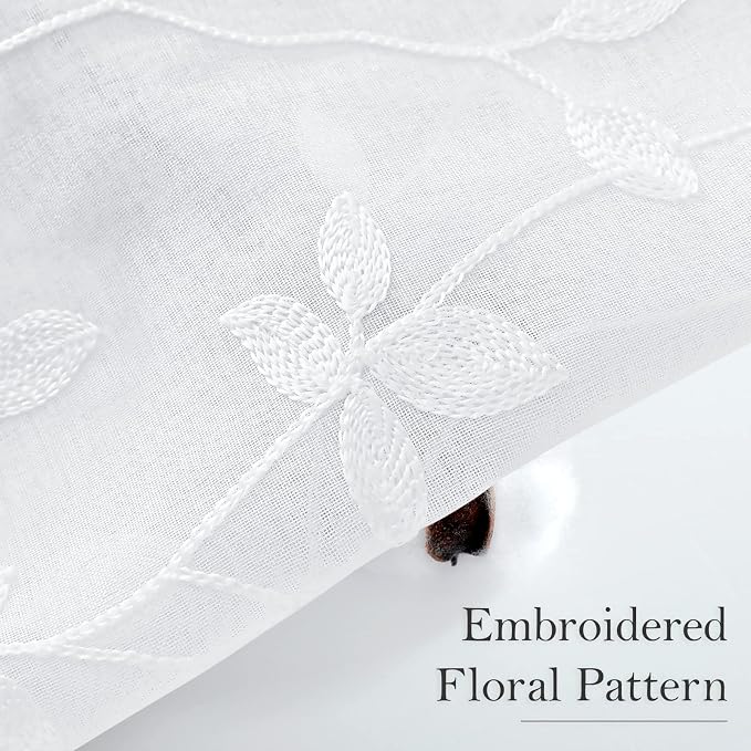 HOMEIDEAS White Sheer Curtains 2 Panels, Embroidered Vine Leaf, W52 x L96 | - Image 2