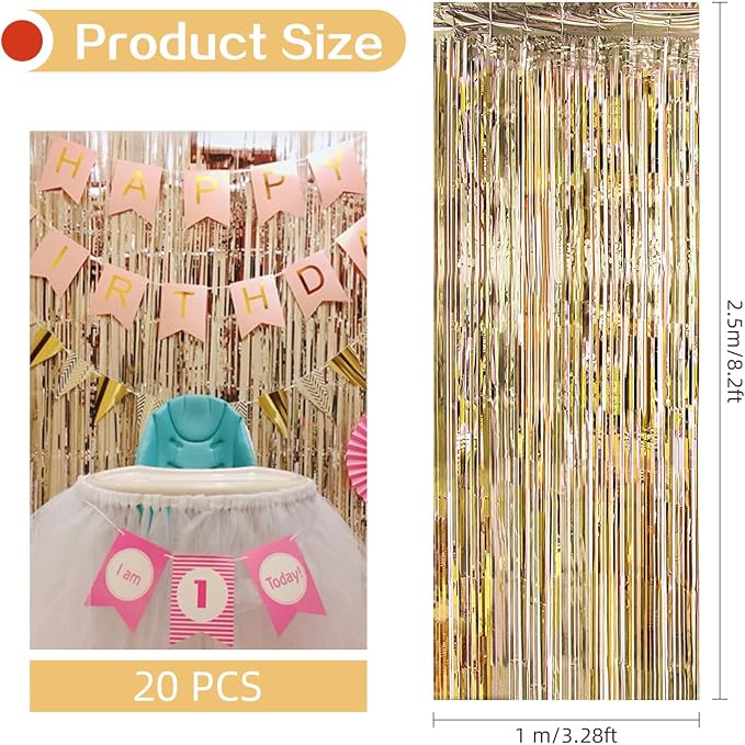 20 Pack Champagne Gold Foil Curtain Backdrop 3.2ft x 8.2ft Foil Fringe Backdrop - Image 3