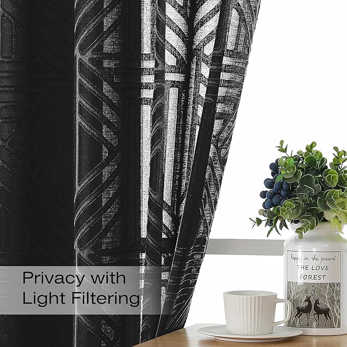 Simplebrand Black Semi Sheer Curtains 63 Inch Length 2 Panels, Light Filtering - Image 2