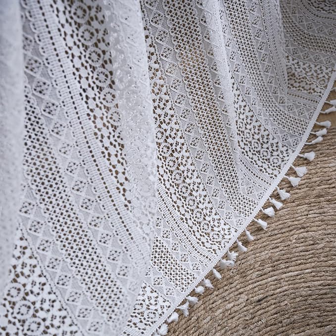 Sutuo Home Cream White Crochet Boho Curtain 84 Inches Length, Sheer Lace - Image 6