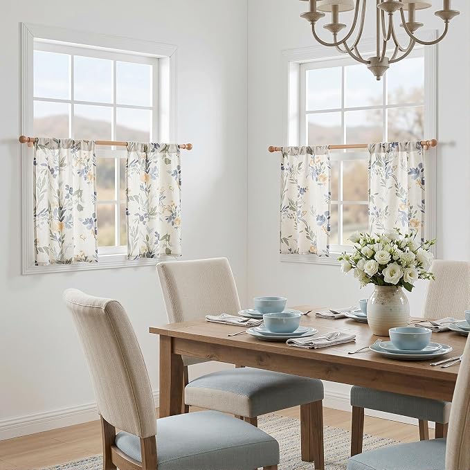 MYSKY HOME Floral Kitchen Curtains 30 Inch Length Linen Tier Curtains Farmhouse - Image 8
