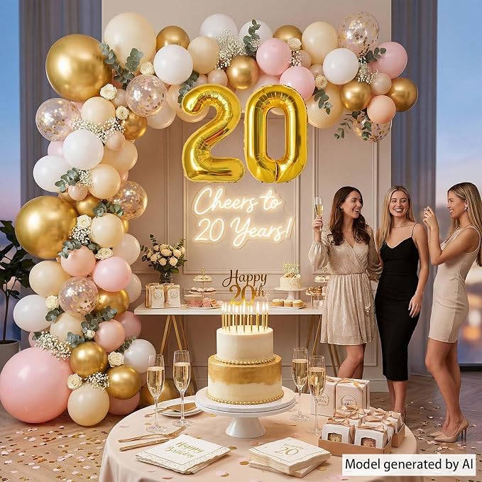 Gold Number 20 Balloon 40 Inch, Shiny Foil Decor - Image 2