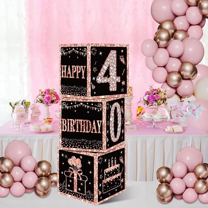 Eiurteao 3pcs Rose Gold 40th Birthday Decorations Boxes - Image 4