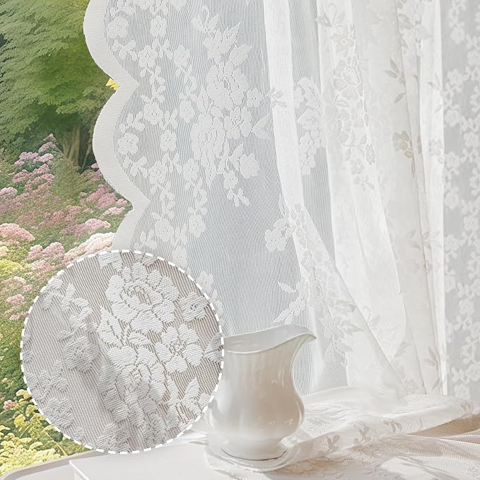 Anmao Vintage Lace Curtains 90 Inches Long 2 Panels, Romantic Elegant Light by Anmao