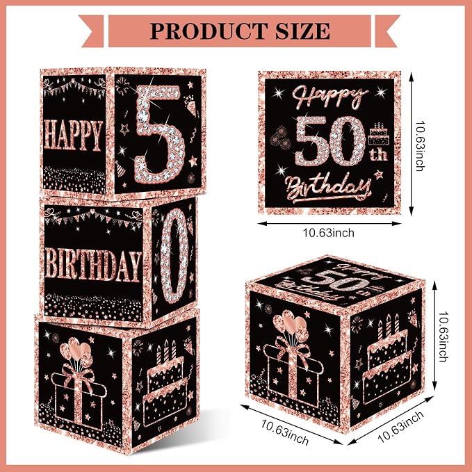 Eiurteao 3pcs Rose Gold 50th Birthday Decorations Boxes - Image 2