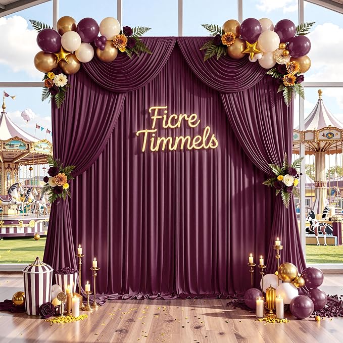 50 ft x 10 ft Wrinkle Free Maroon Backdrop Curtain - Image 8