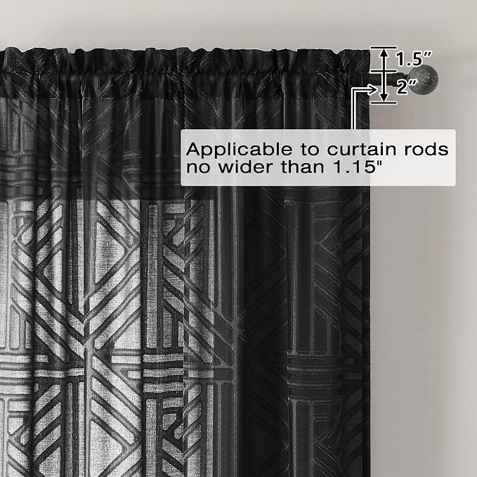 Simplebrand Black Semi Sheer Curtains 63 Inch Length 2 Panels, Light Filtering - Image 4