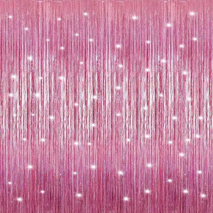 3 Pack 3.3 x 9.9 ft Holographic Bright Pink Streamers Party Decorations | Foil by Crosize