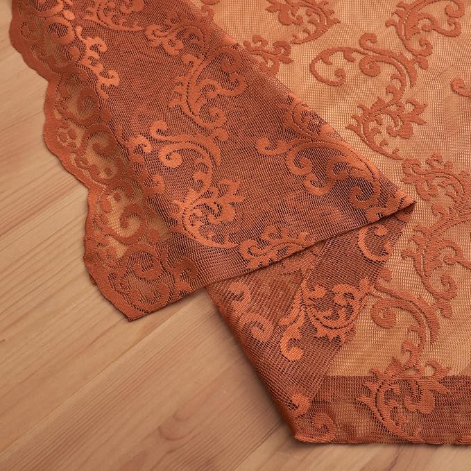 Rust Terracotta Lace Curtains 96 Inches Long 2 Panels Country Lace Sheer - Image 7