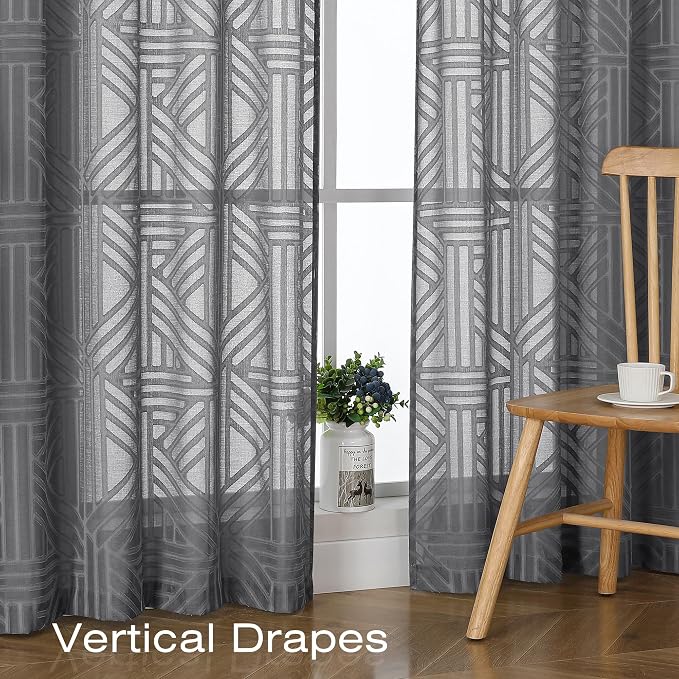 Simplebrand Semi Sheer Charcoal Grey Curtains 96 Inches Long 2 Panels, Light - Image 6