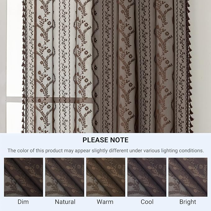 WAZZIO Boho Lace Curtains 2 Panels 63 Inch -Victorian Sheer Panel Drape French - Image 7