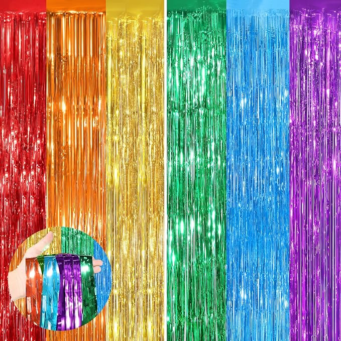 Rainbow Fringe Curtain Party Streamers 2Pack 3.3 x 8.3 Ft Foil Fringe Backdrop by UWPVOWSR