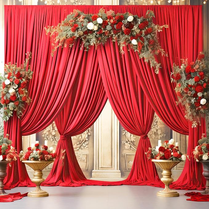 8 Panels Red Backdrop Curtains for Wedding Party Wrinkle Free Backdrops Curtain - Image 4