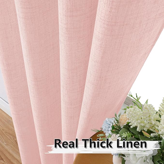 Tollpiz Linen Curtains Living Room Rod Pocket Semi Sheer Curtain Burlap Light - Image 3