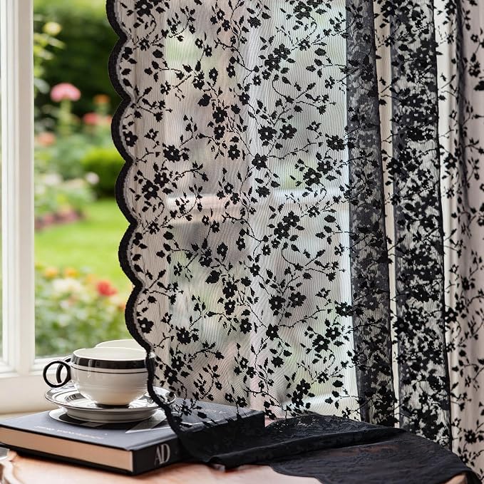Anmao Vintage Lace Sheer Curtains 63 Inches Long by Anmao