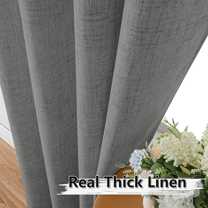 Tollpiz Linen Curtains Living Room Rod Pocket Semi Sheer Curtain Burlap Light - Image 3