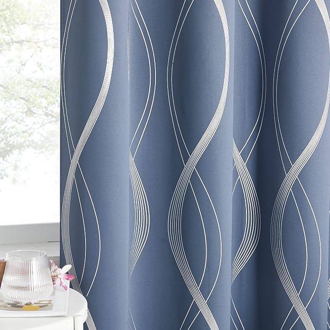 NICETOWN Kitchen Blackout Curtain Panels, Stone Blue, Window Treatment Thermal by NICETOWN