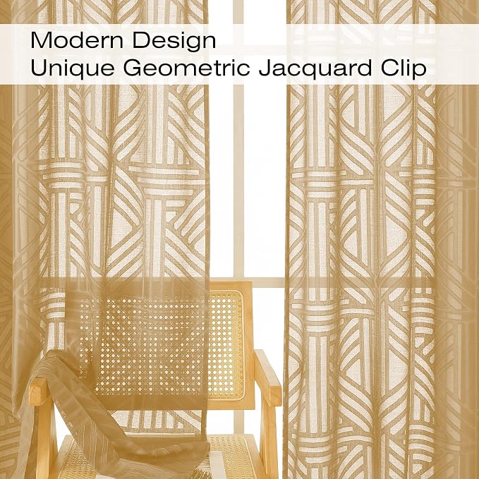 Simplebrand Sheer Gold Kitchen Curtains 24 Inch Length Tier Curtains 2 Panels - Image 4