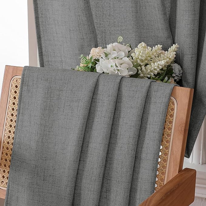 Tollpiz Linen Curtains Living Room Rod Pocket Semi Sheer Curtain Burlap Light - Image 6